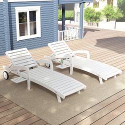 Set Of 2 Wood Reclining Lounge Chair