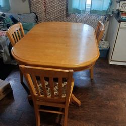 Red Oak Wood Kitchen Table With Pull Out Option 