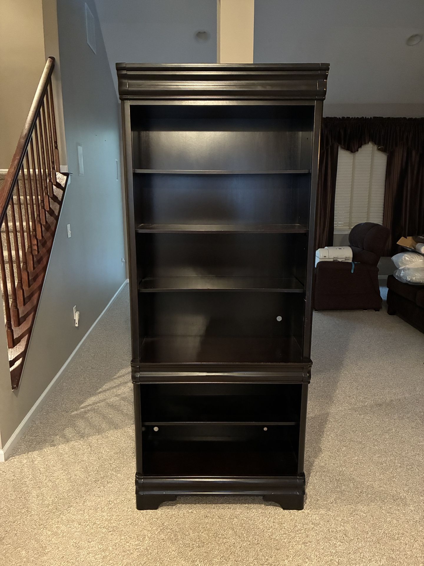 Large Black Wood Bookshelf / Display Cabinet (32"W x 78"H)