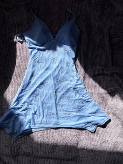 Windsdor Blue Bow Print Slip Mini Dress