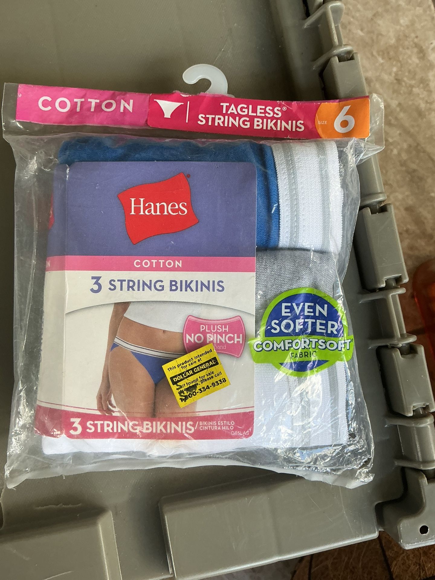 Hanes Cotton Tagless Size 6 -3 Pack String Bikinis 