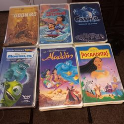 6 VHS Movie Tapes Goonies Aladdin Pocahontas Lilo Stitch