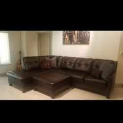Queen All Italian Leather Sofa Sleeper W/ Ottoman 
