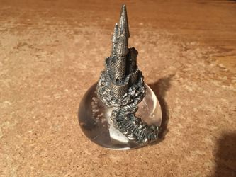 ENESCO pewter Castle glass paperweight 3.75" 1992