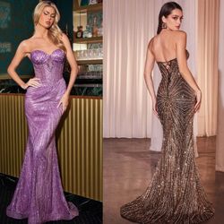 New With Tags Strapless Glitter Embellished Long Formal Dress & Prom Dress $239