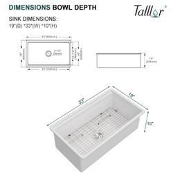 33 Inch White Undermount Kitchen Sink Workstation - 33"x19" Topmount Fireclay White Kitchen Sinks Drop In Ceramic All-In One Dual-Mount Single Bowl Fa