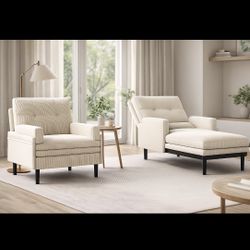 Ivory Corduroy Multi-Functional Adjustable Sofa, which can be Converted into a Recliner and a Guest Bed [NEW] **Assembly Req** 