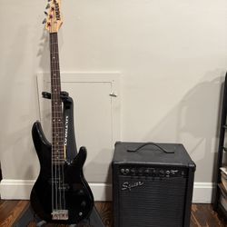 Yamaha RBX250 Electric Bass with Squier Amp and Soft Case