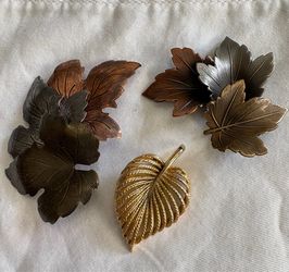 Vintage Trifari and K&T Leaf Brooch Set
