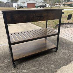 Industrial Rolling Kitchen Island / Bar Cart - Rustic Brown & Black