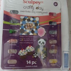 Nwt SCULPEY CRAFTY & OVEN BAKE CLAY VARIETY PACK, 14 COUNT children craft