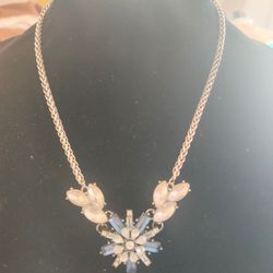 Blue & Clear Crystals Flower Design Collar Necklace