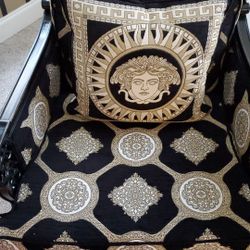 Arm chairs custom upholstered  black & gold
