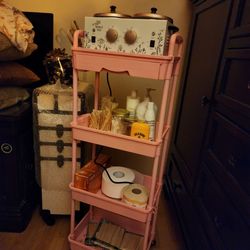 4 Tiers Pink Trolley With Wheels Storage Organize  For Salon