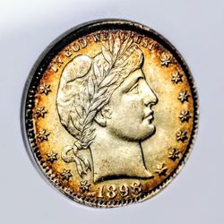 1898 Barber Quarter ANACS AU 50 Monster Toned
