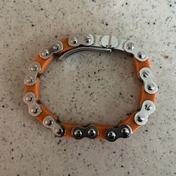 Stainless Steel & Orange Enamel Bracelet 
