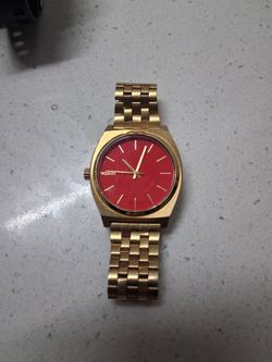 Nixon Time Teller Gold Watch Red Dial