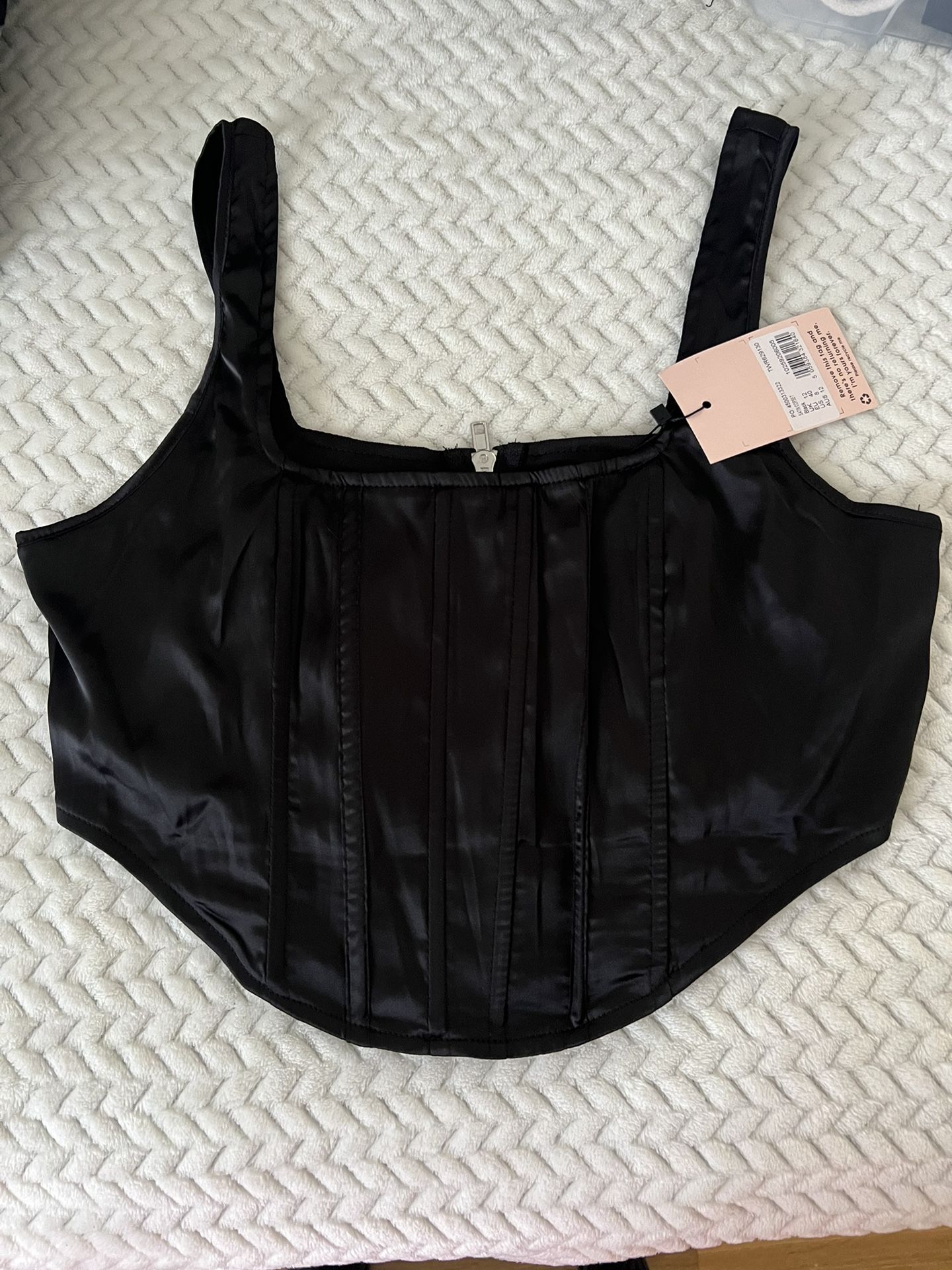 Misguided Black Satin Corset Top Size 8