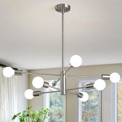 5706: New Modern Sputnik Chandeliers Light, 8 Lights Brushed Nickel Dining Room Chandelier Over Table, E26 Mid Century Ceiling Light Fixtures Height A