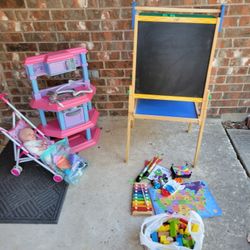 Small Kitchen,  Double Sided Easel,  Doll, Stroller, Accessories 