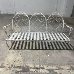 Vintage Outdoor White Wrought Rod Iron Couch Bench