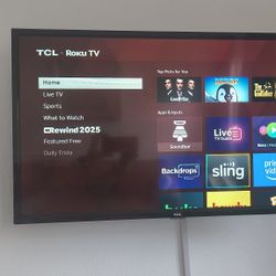 32 Inch TCL tv. Works Perfectly. Includes Remote And Wall Mount.