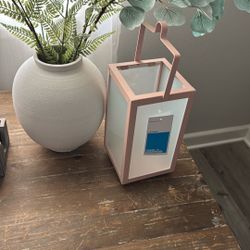 Lantern - New Condition- Frosted Glass And Pink Metal Frame