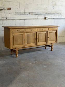 Vintage Danish Oak Sideboard Credenza by Henning Kjærnulf 4 Door Cabinet