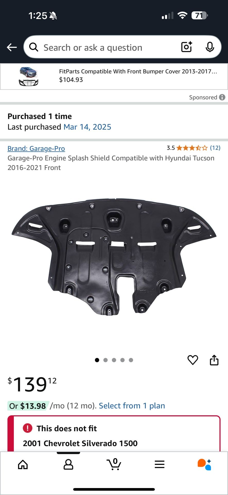  Garage-Pro Engine Splash Shield Compatible with Hyundai Tucson 2016-2021 Front