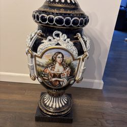 Hand Painted Rocco Style Vase. Huge. 31” By 13” New