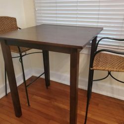 Crate And Barrel Bar Stools (3) And Table