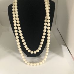 Hong Kong Celluloid Rose. Carved Beaded Necklace Vintage 48” Long