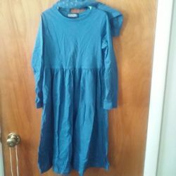 Lands End Blue Dress with matching tights: girls 7