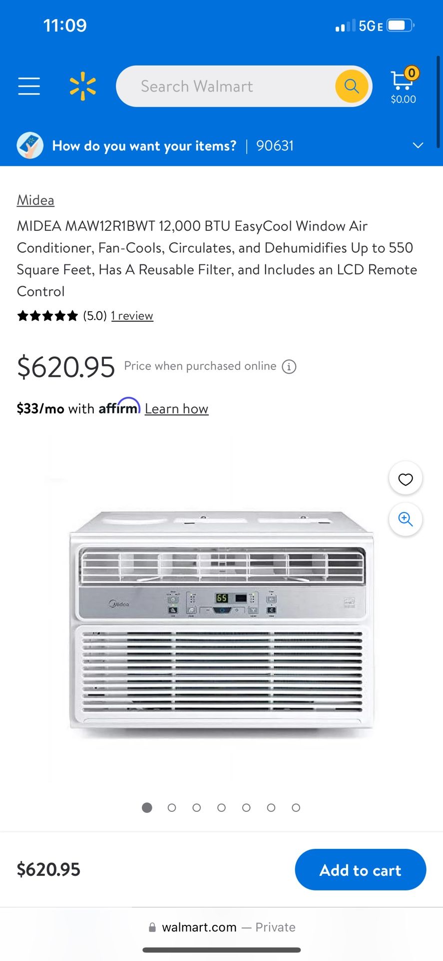 MIDEA MAW12R1BWT 12,000 BTU EasyCool Window Air Conditioner, Fan-Cools, Circulates, and Dehumidifies Up to 550 Square Feet, Has A Reusable Filter, and