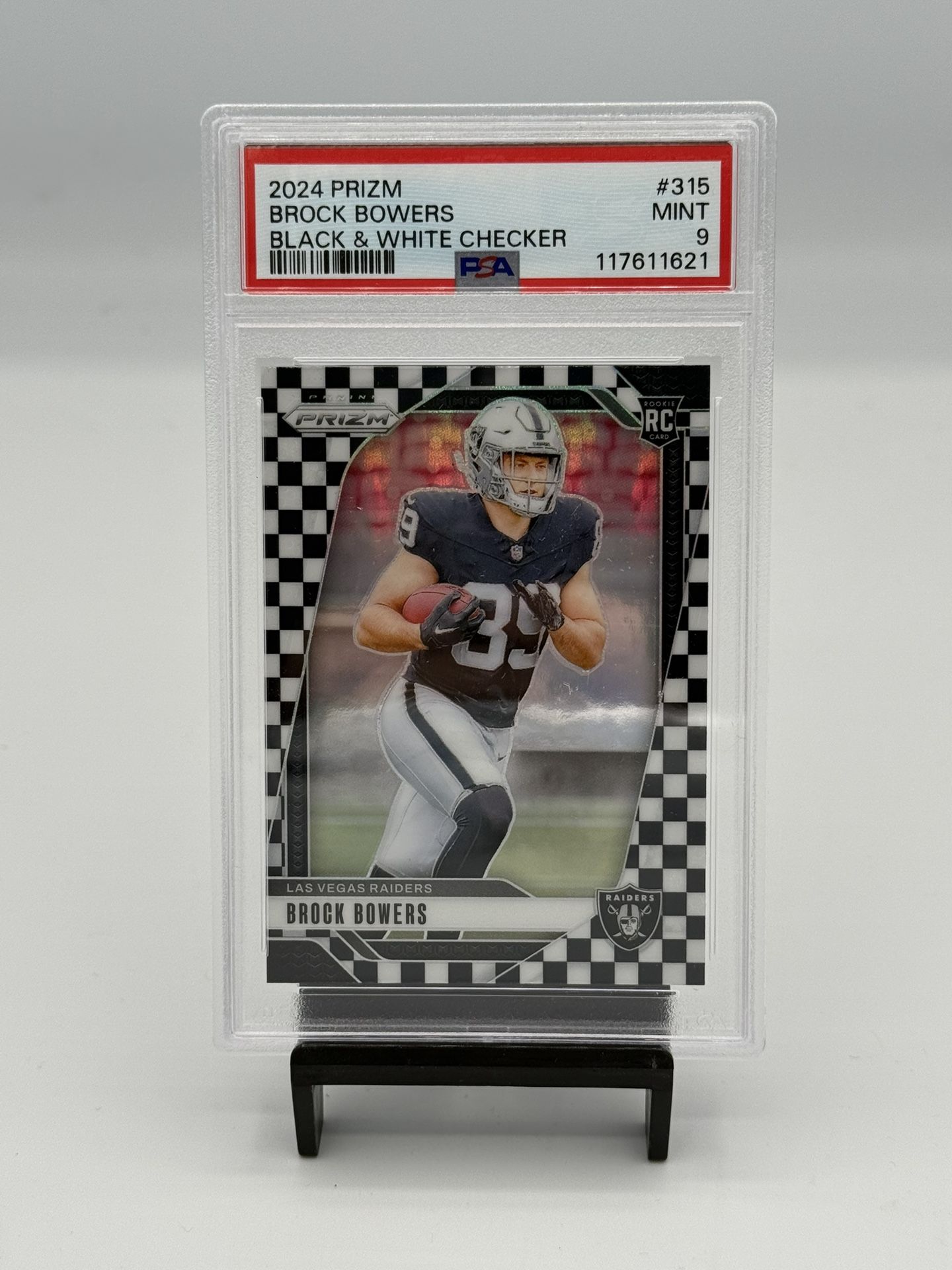 2024 Panini prism 315 Brock Bowers black-and-white checkerboard PSA 9