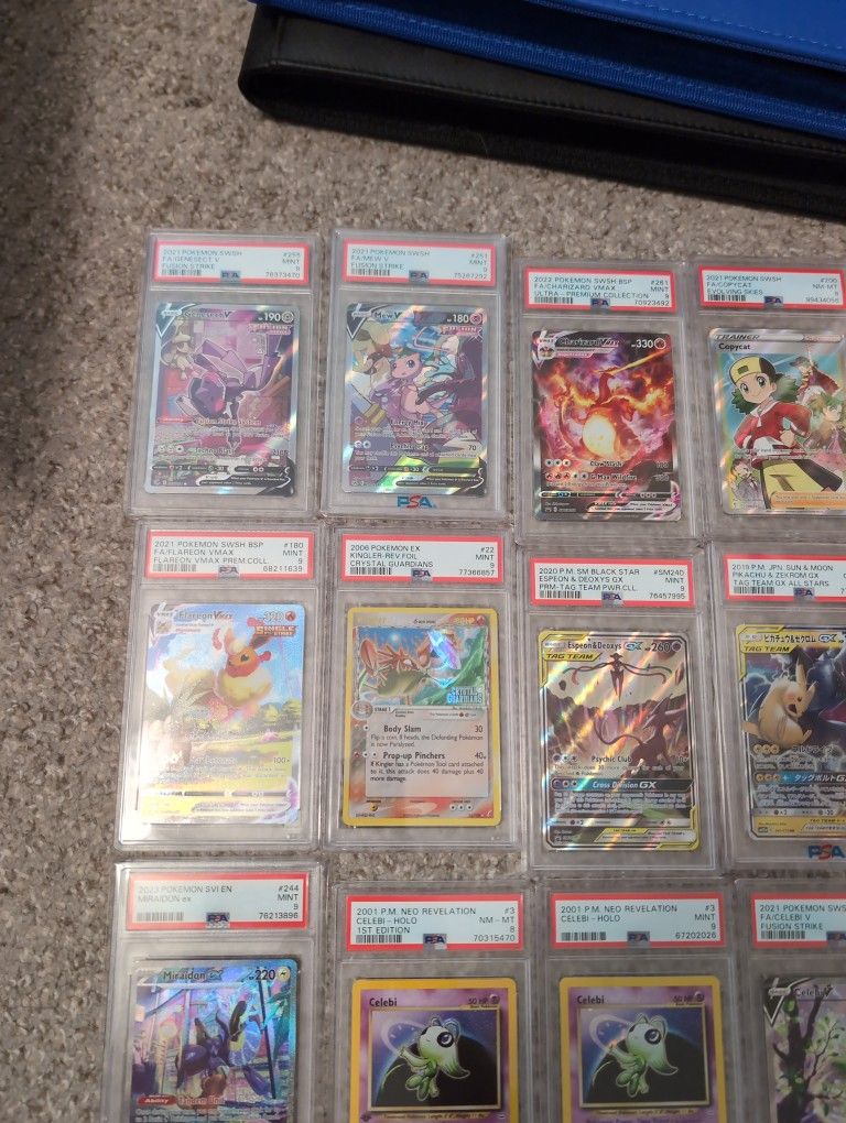 PSA Pokemon 8 9 10 Charizard, Mew, Celebi Modern Vintage slabs