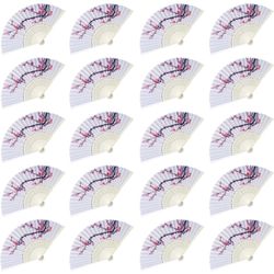 LYART 20PCS Delicate Cherry Blossom Design Silk Folding Hand Fan Wedding Favors Gifts,Fan Girls, Ladies, Church Wedding Gift, Party Favors, DIY Decora