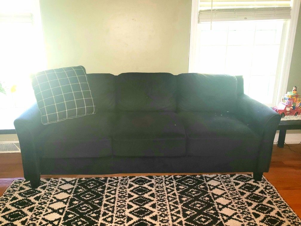 Dark Blue Velour Couch Set (1 Couch with 1 Matching Comfy Sofa Chair)