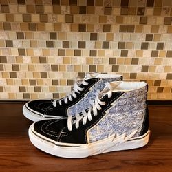 Vans Sk8-HiBolt Liquify Black Blue White Canvas Suede Skate Shoes Sz 7