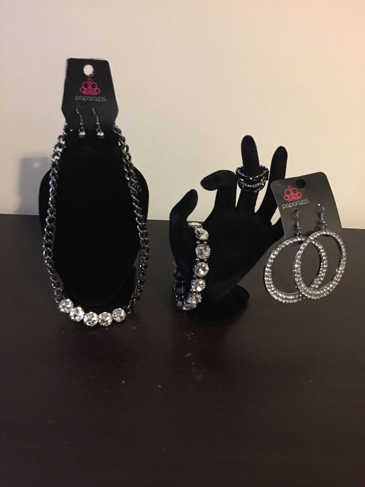 Paparazzi Diamonds Studs Ring & Earrings & Bracelet and Necklace Set