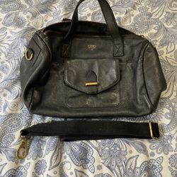 FOSSIL Leather Bag With Strap Black Color