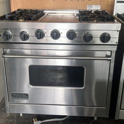 Viking 36”Wide Dual Fuel Range Stove In Stainless Steel With Griddle 