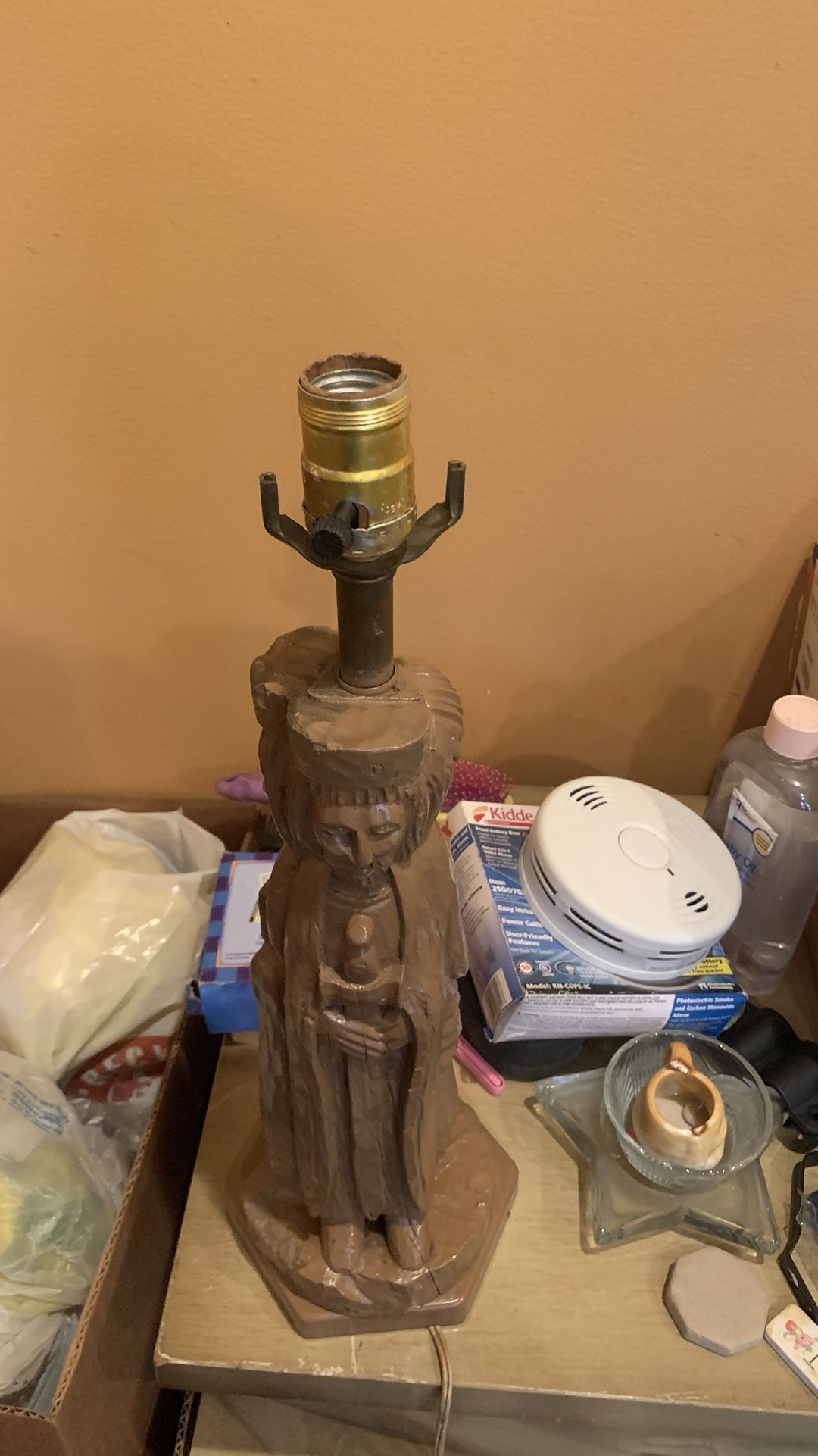 Antique Table Lamp  Of The 3 Apostles Includes A Red Lamp Shade