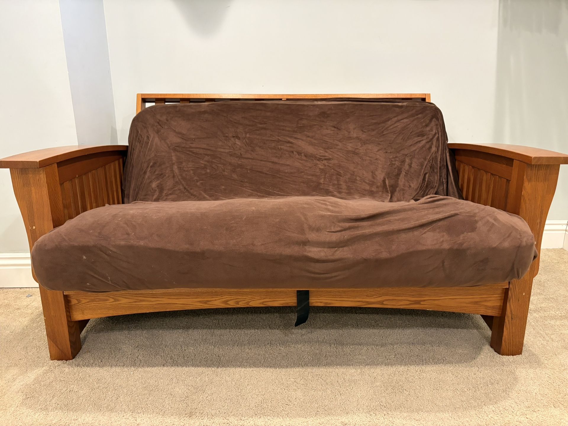 Oak Futon- Frame And Full Size Mattress