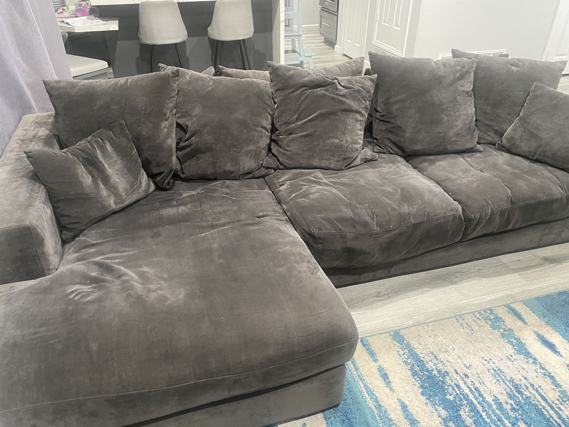 Grey Sectional Couch Sofa W/ Chaise - Deep & Super Cushiony!