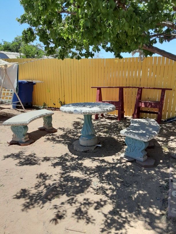 Concrete Patio Table With Benches