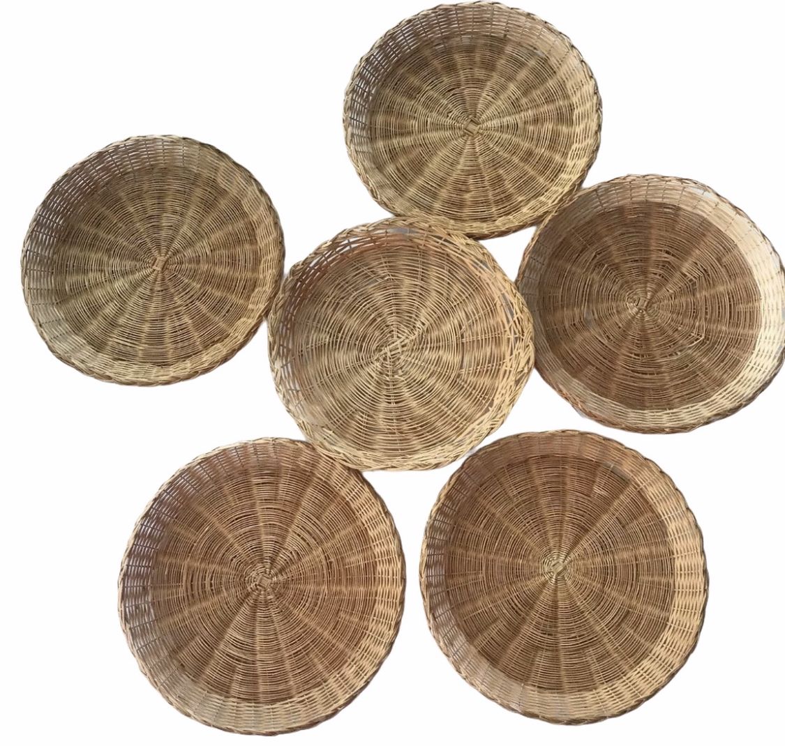 6 Wicker Rattan Plates 10” Diameter