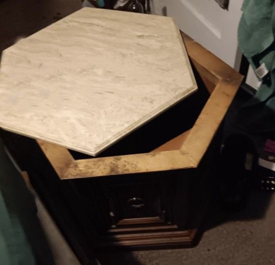 Vintage Marble Top Octagon End Table With Storage