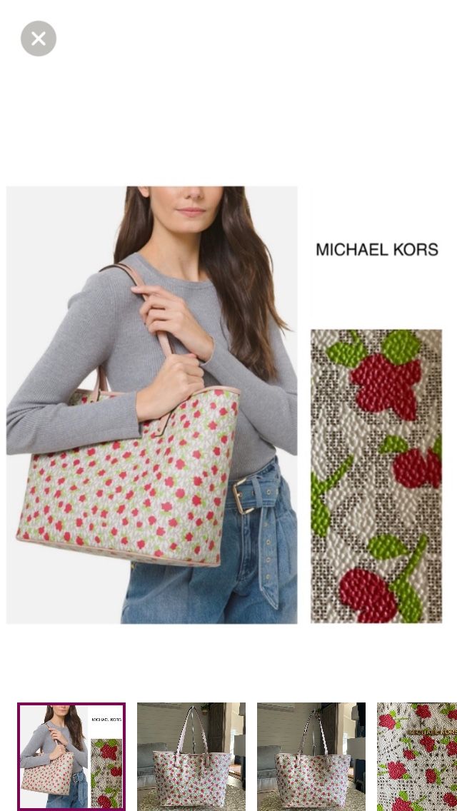 LIKE NEW! Michael Kors Carter Large Tote Bag in ‘Mini Rose Floral’ Vanilla
