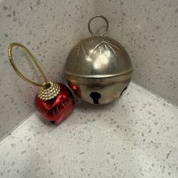 Vintage silver bell ornament and red bell 